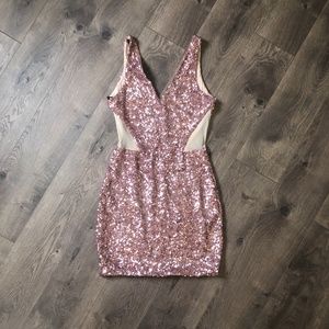 Rose Gold Sparkle Sequin Cocktail Dress by Bebe
